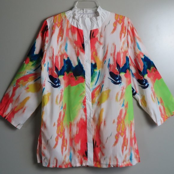 NWOT MISSLOOK Citrus Colored Printed Blouse - Picture 2 of 7